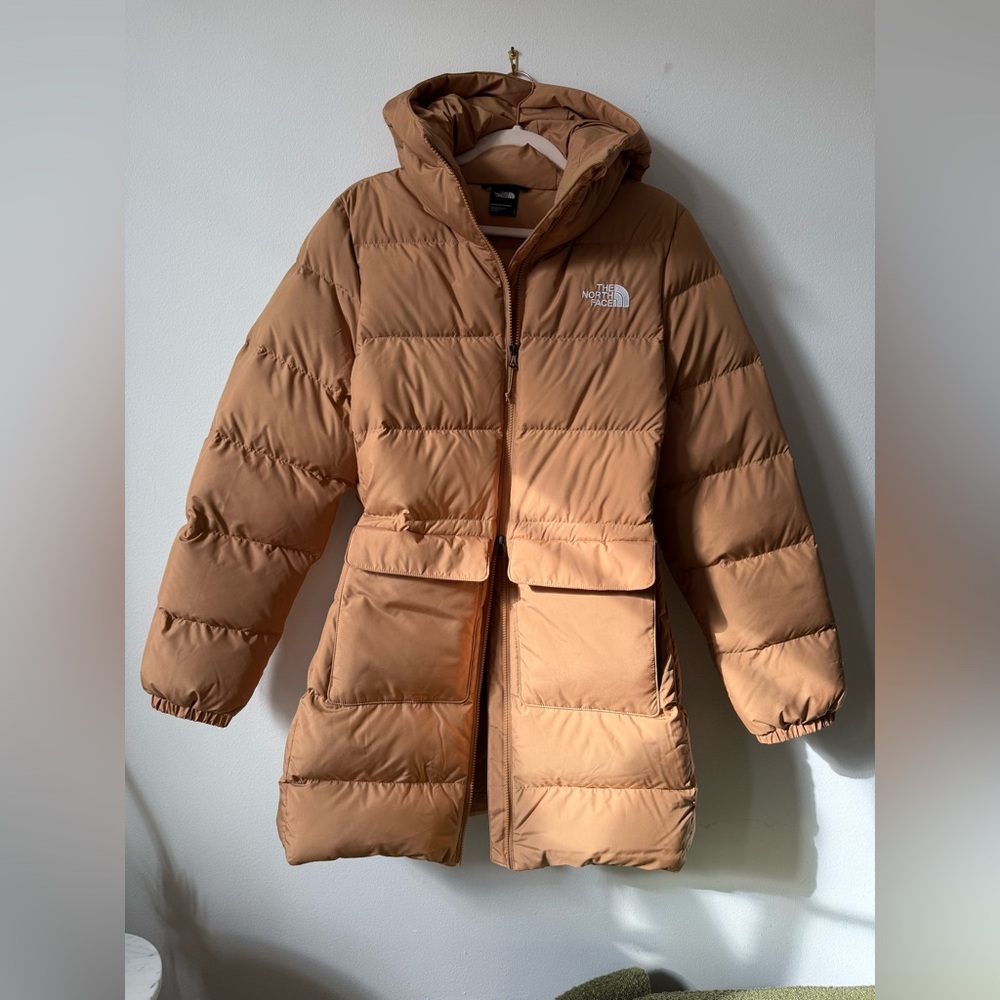 North Face Gotham beige hooded Puffer Coat Size Large
